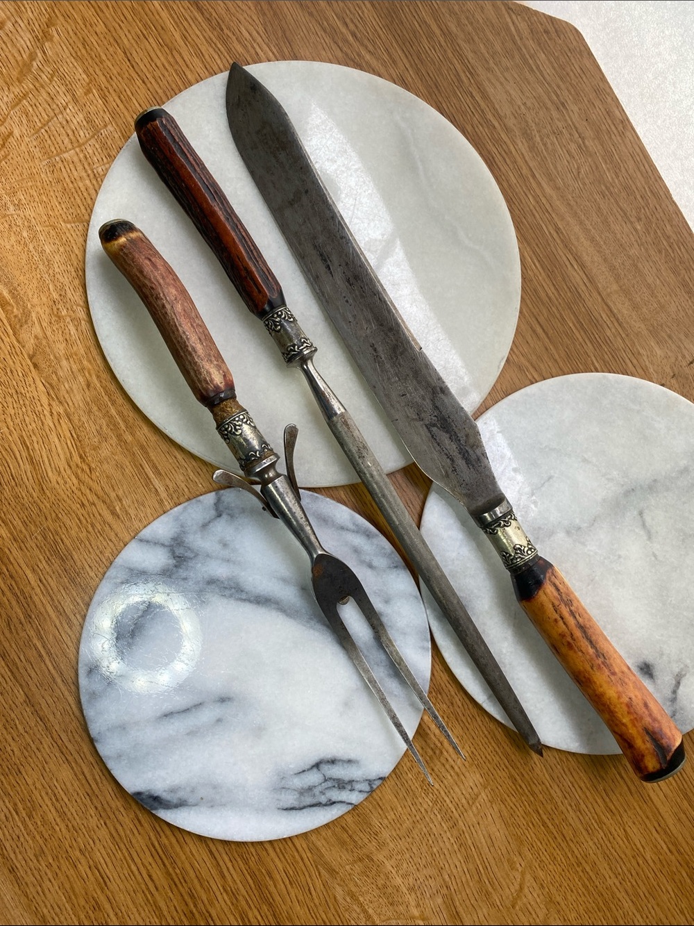 Antique Putnam Cutlery Company 3-Pc Celebrated Carvers Stag Antler Pre 1915 USA